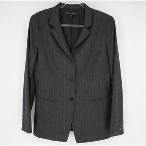 Lafayette 148 New York Gray Pinstripe Wool Blazer Jacket Womens 10 Pink Stripe